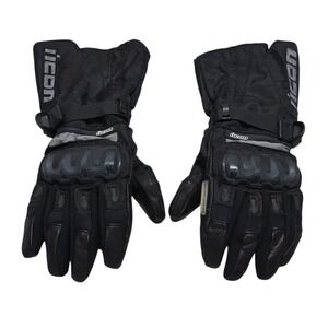 Icon Patrol Waterproof Motorcycle Gloves Black Hard Knuckle Armor Large L